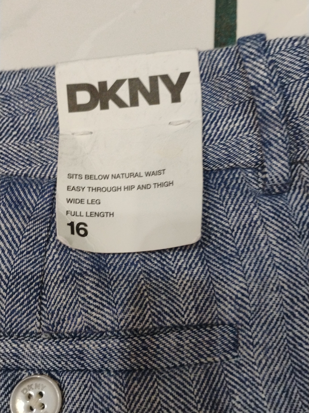 DKNY Wide-Leg High-Waist Trousers Linen Blue SZ 16 NWT - Picture 5 of 8